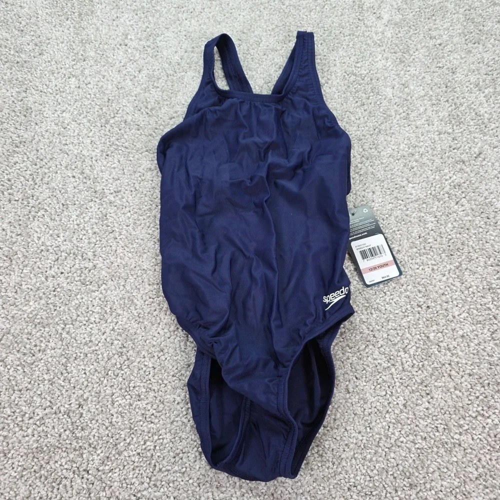 New Speedo Youth‎ Superpro Back 1PC Swimsuit Navy Blue Competitive Swim 12/28
